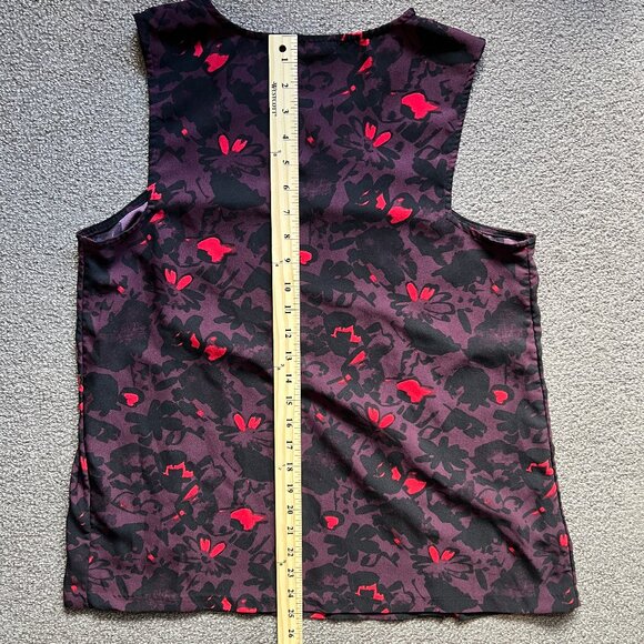 Halogen Women’s Sleeveless Ribbon Trim Woven Plum Pattern Printed Top | Size L - Picture 7 of 8